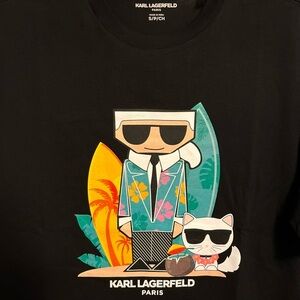 Karl Lagerfeld Paris Hawaiian Logo Graphic Tee T-Shirt SMALL Beach Surfboards SM